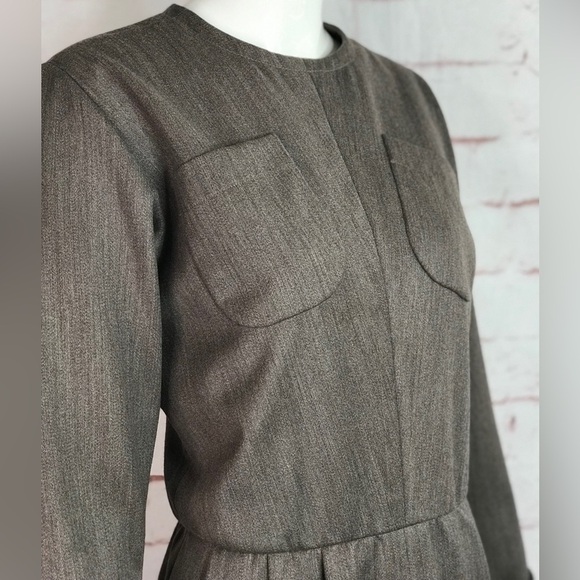 VINTAGE SAINT LAURENT PARIS RIVE GAUCHE Taupe knee length dress Size Large - Picture 3 of 15